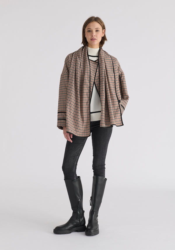 Double Breasted Check Jacket with Matching Scarf in Red, White and Black Front